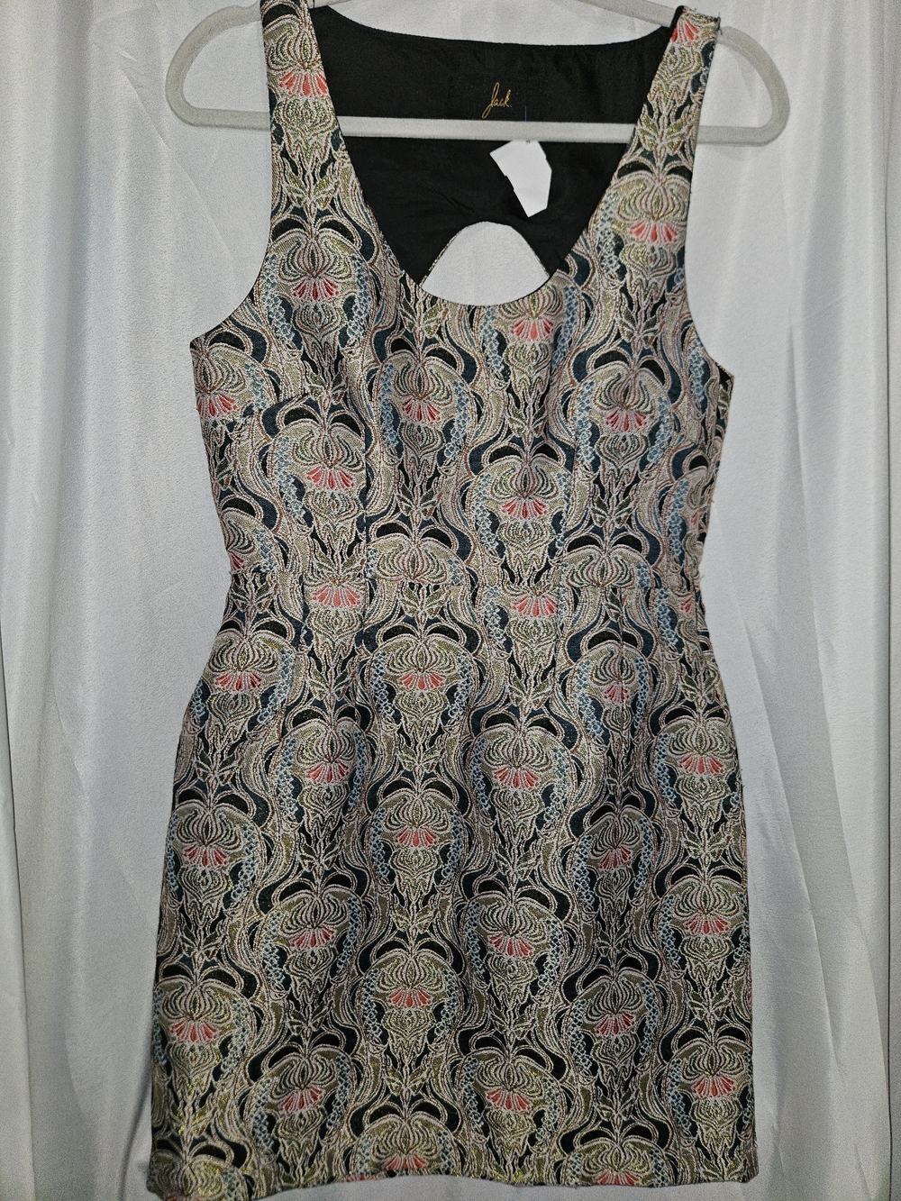 Sleeveless Patterned Sheath Dress in Black and Pink